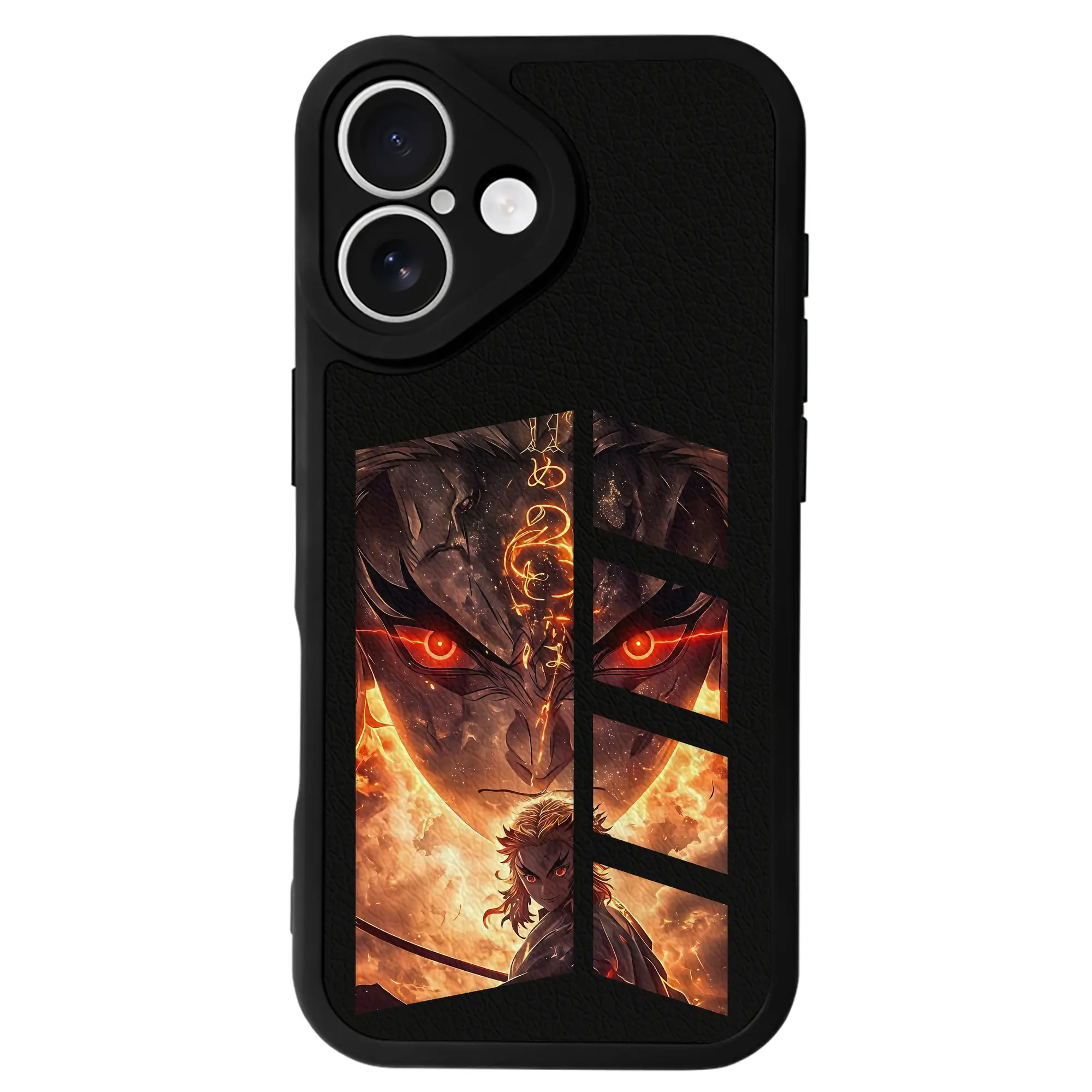 鬼滅の刃 グッズ,煉獄 杏寿郎 - IPhone 16シリーズ対応 ・ シリコンスマホケース ・ レザー調 ・ 高精度フィット ・ 耐衝撃 ・ ワイヤレス充電対応 ・ 精密カット